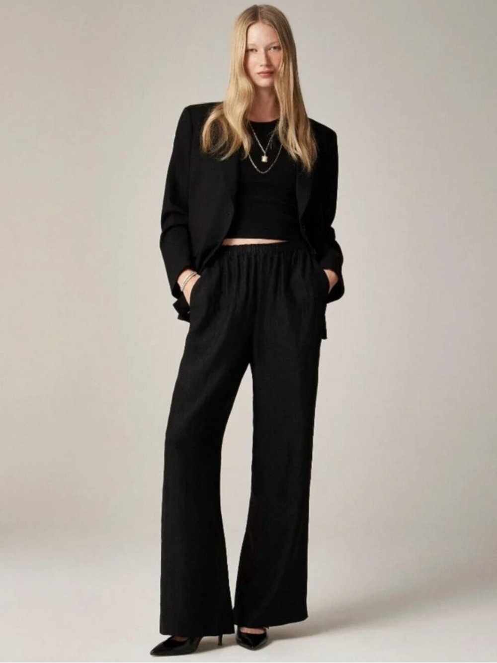 J. Crew Stratus Black High Rise Wide Leg Pants in Textured Satin Sz S